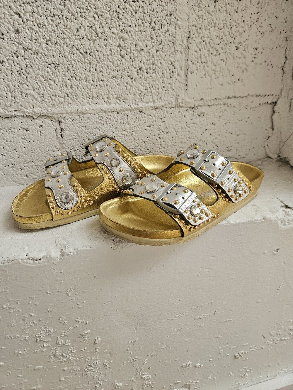 Brikenstock x Heidi Glum Collaboration Gold Metallic Slide Sandals - Picture 2 of 4